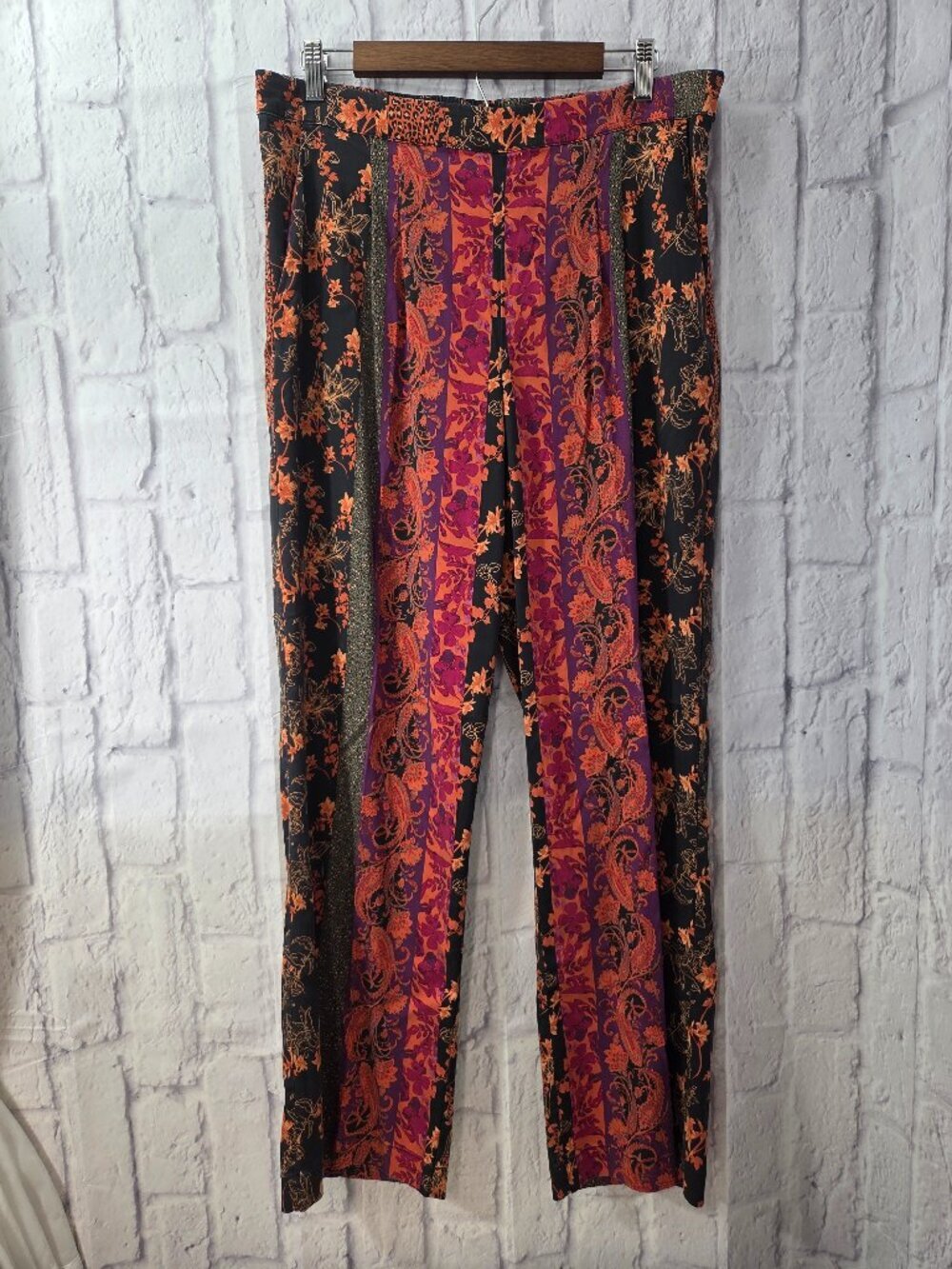 Soft Surrounding Large Black Orange Floral Side Zip Casual Boho Curio Pants